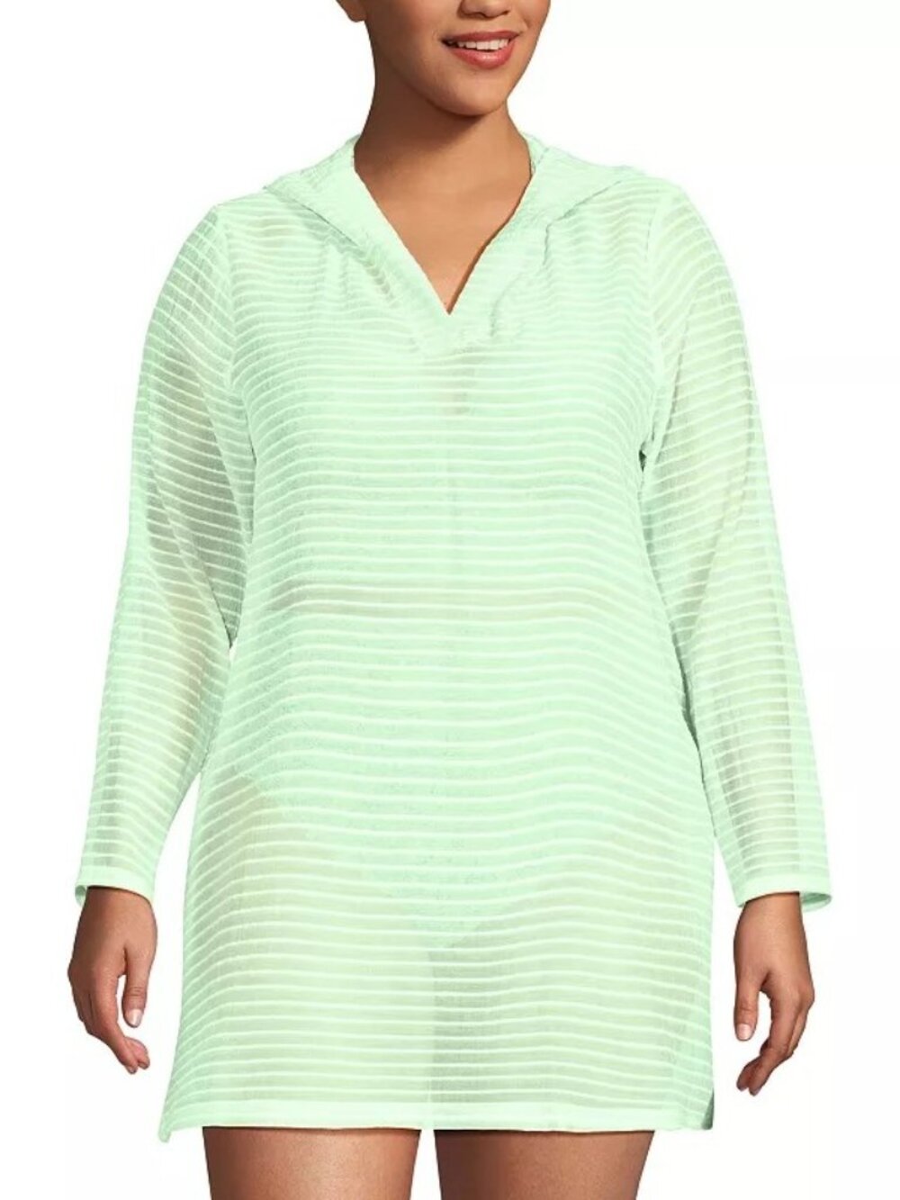 2/$30 Lands' End Rib Hooded Mini Swim Cover-Up Dress Icy Mint Green 3X #A3519